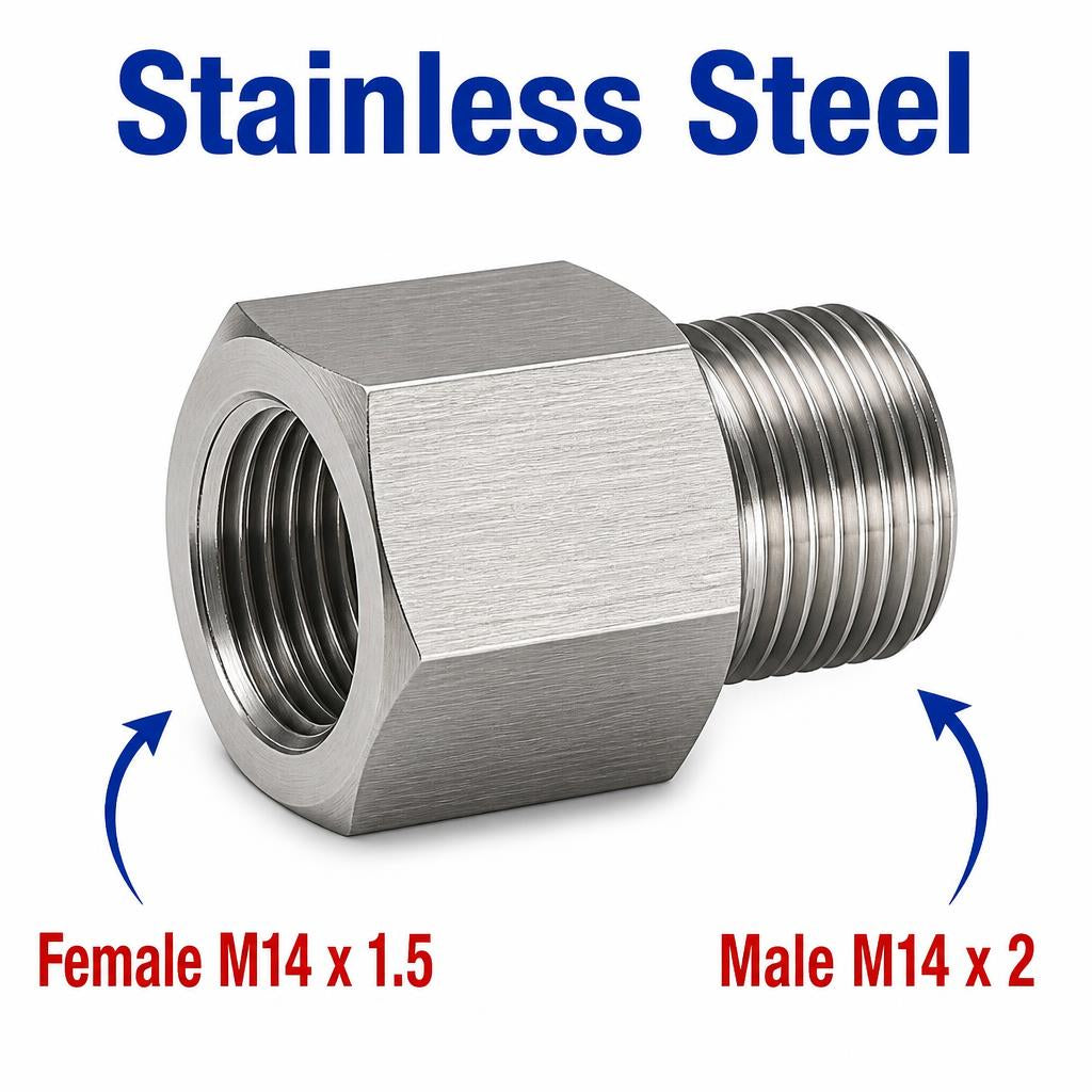 M14x1.5 Female to M14x2 Male Stainless Steel 304 Sensor Adaptor Fittings Conversion