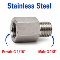 BSP G 1/16 inch Female to BSP G 1/8 inch Male Stainless Steel 304 Sensor Adaptor Fittings Conversion