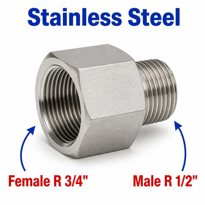 BSPT Tapered R 3/4 inch Female to BSPT Tapered R 1/2 inch Male Stainless Steel 304 Sensor Adaptor Fittings Conversion