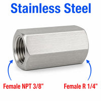 3/8 inch NPT Female to BSPT Tapered R 1/4 inch Female Stainless Steel 304 Sensor Adaptor Fittings Conversion