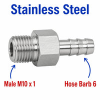 M10x1 Male to BARB OD 6mm / 0.24 inch Stainless Steel 304 Sensor Adaptor Fittings Conversion