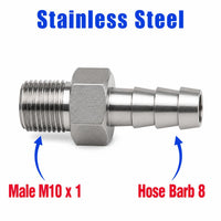 M10x1 Male to BARB OD 8mm / 0.32 inch Stainless Steel 304 Sensor Adaptor Fittings Conversion