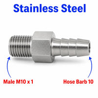 M10x1 Male to BARB OD 10mm / 0.4 inch Stainless Steel 304 Sensor Adaptor Fittings Conversion