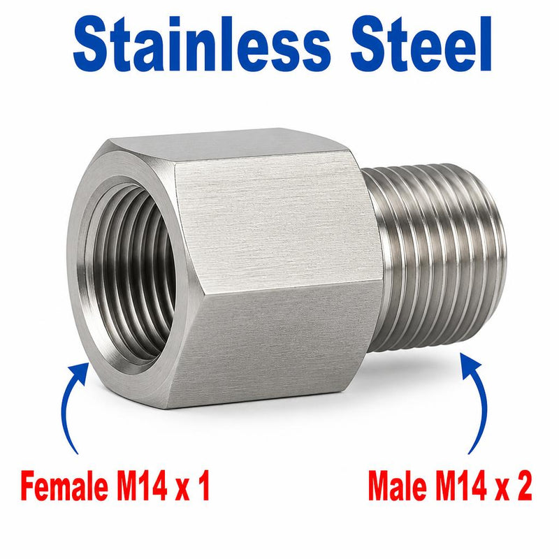 M14x1 Female to M14x2 Male Stainless Steel 304 Sensor Adaptor Fittings Conversion