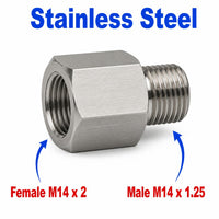 M14x2 Female to M14x1.25 Male Stainless Steel 304 Sensor Adaptor Fittings Conversion