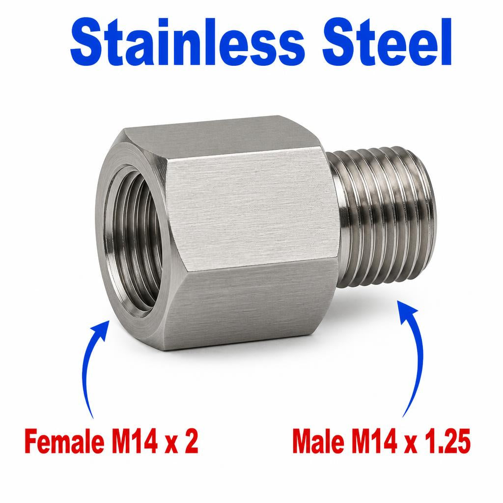M14x2 Female to M14x1.25 Male Stainless Steel 304 Sensor Adaptor Fittings Conversion