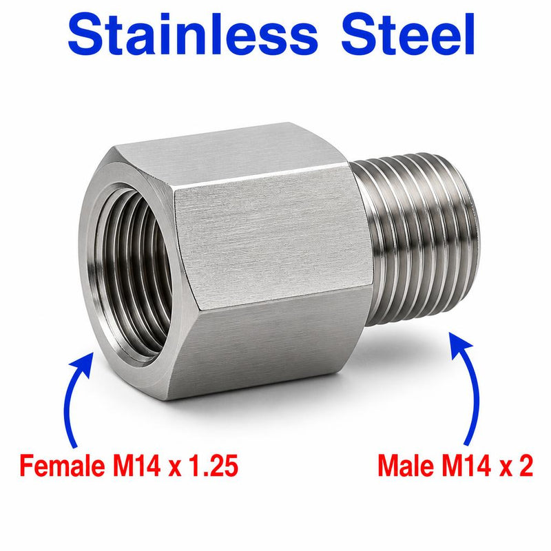M14x1.25 Female to M14x2 Male Stainless Steel 304 Sensor Adaptor Fittings Conversion