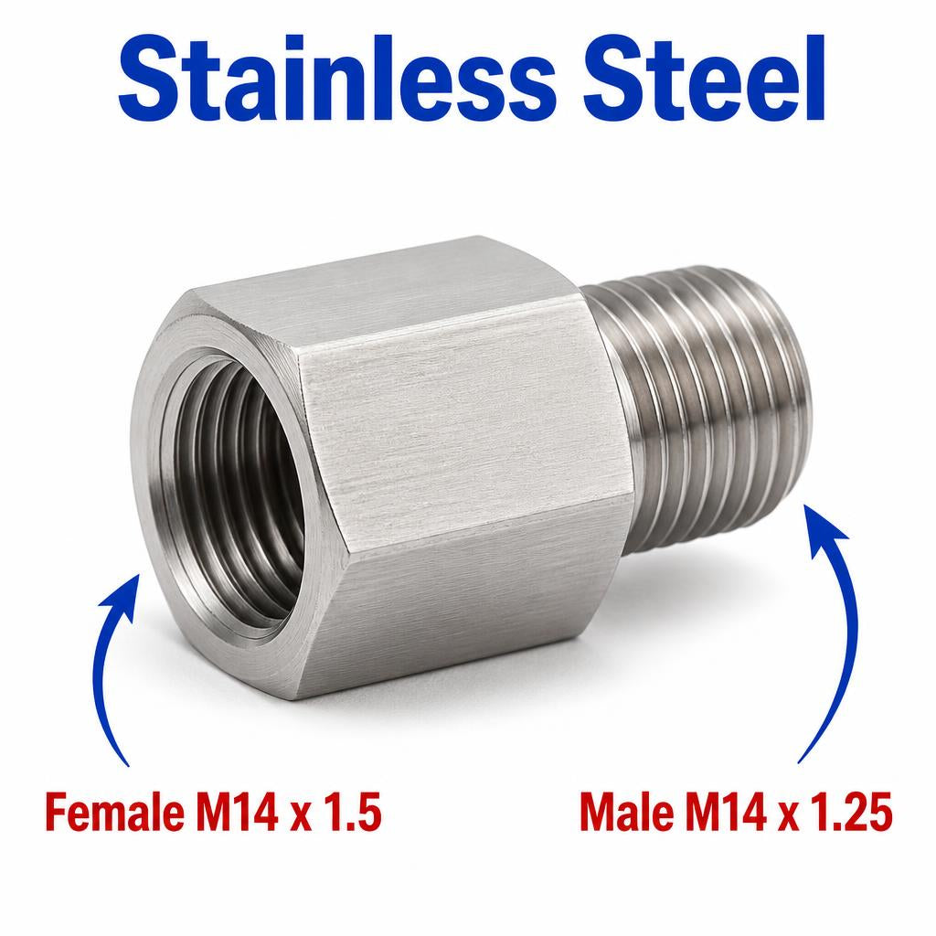 M14x1.5 Female to M14x1.25 Male Stainless Steel 304 Sensor Adaptor Fittings Conversion