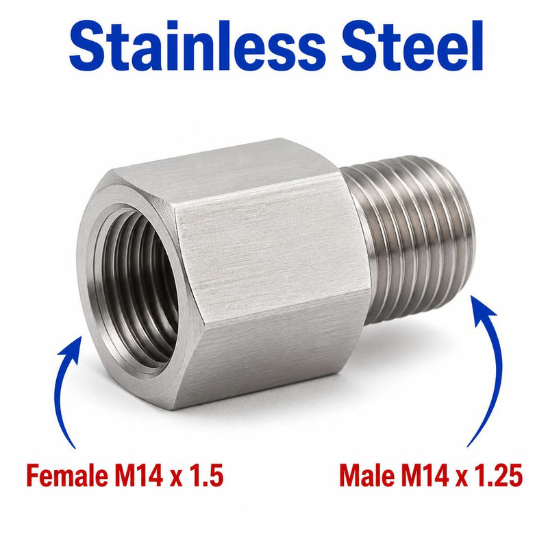 M14x1.5 Female to M14x1.25 Male Stainless Steel 304 Sensor Adaptor Fittings Conversion