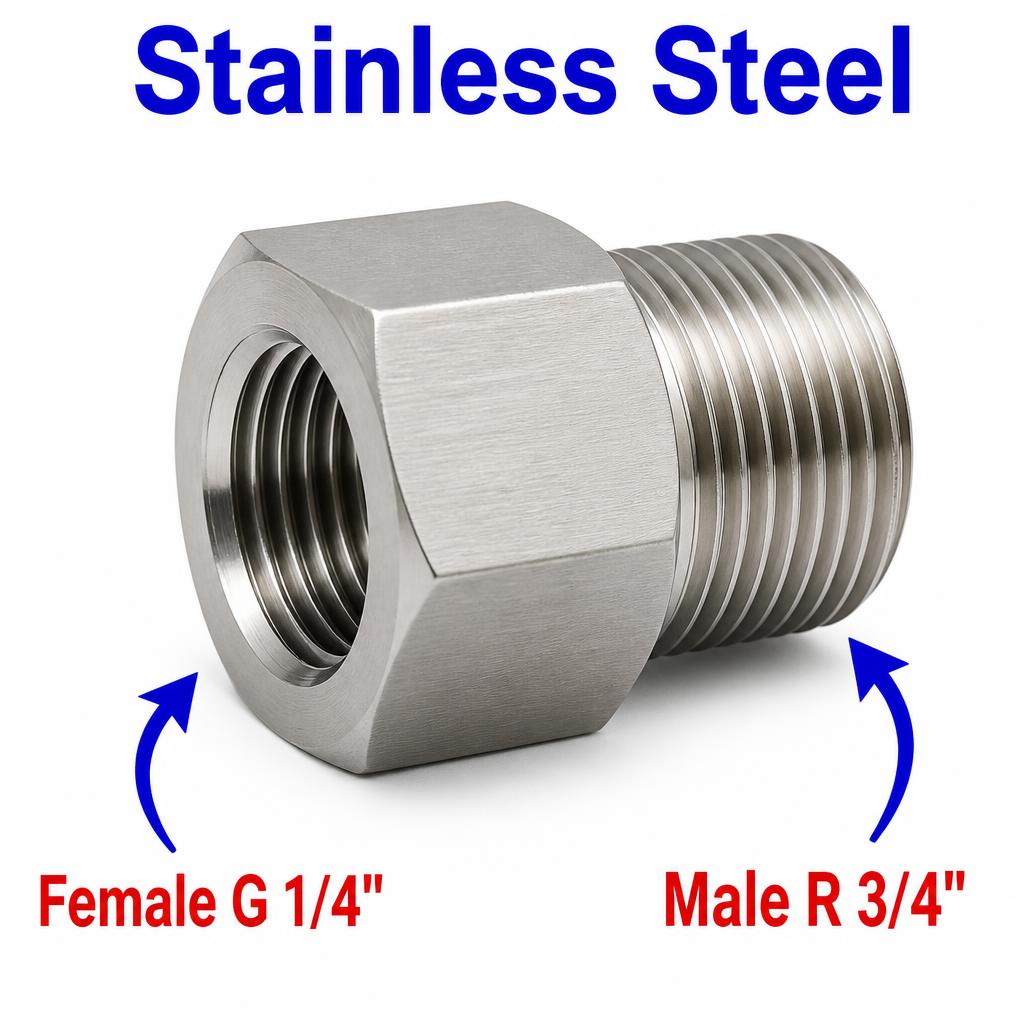 BSP G 1/4 inch Female to BSPT Tapered R 3/4 inch Male Stainless Steel 304 Sensor Adaptor Fittings Conversion
