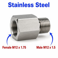 M12x1.75 Female to M12x1.5 Male Stainless Steel 304 Sensor Adaptor Fittings Conversion