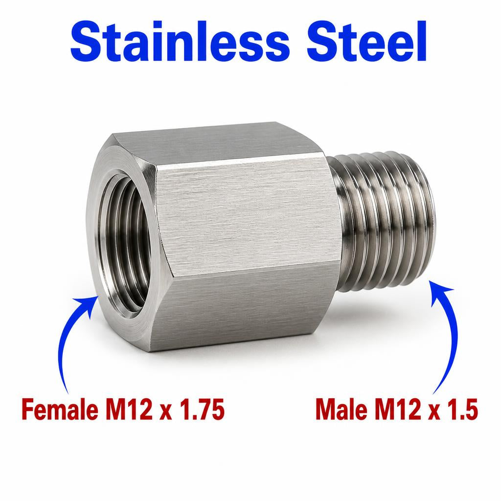 M12x1.75 Female to M12x1.5 Male Stainless Steel 304 Sensor Adaptor Fittings Conversion