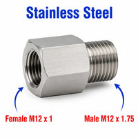 M12x1 female to M12x1.75 male stainless steel sensor adaptor fitting for conversion by MC Motoparts