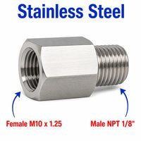 M10x1.25 Female to 1/8 inch NPT Male Stainless Steel 304 Sensor Adaptor Fittings Conversion