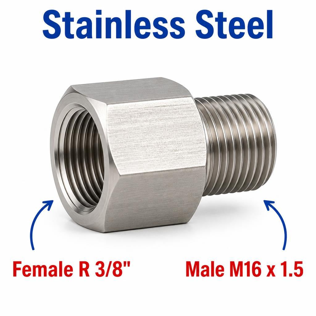 BSPT Tapered R 3/8 inch Female to M16x1.5 Male Stainless Steel 304 Sensor Adaptor Fittings Conversion