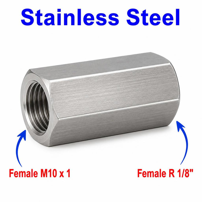 M10x1 Female to BSPT Tapered R 1/8 inch Female Stainless Steel 304 Sensor Adaptor Fittings Conversion
