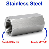 M18x1.5 Female to 1/2 inch NPT Female Stainless Steel 304 Sensor Adaptor Fittings Conversion