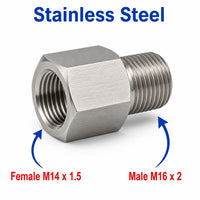 M14x1.5 Female to M16x2 Male Stainless Steel 304 Sensor Adaptor Fittings Conversion