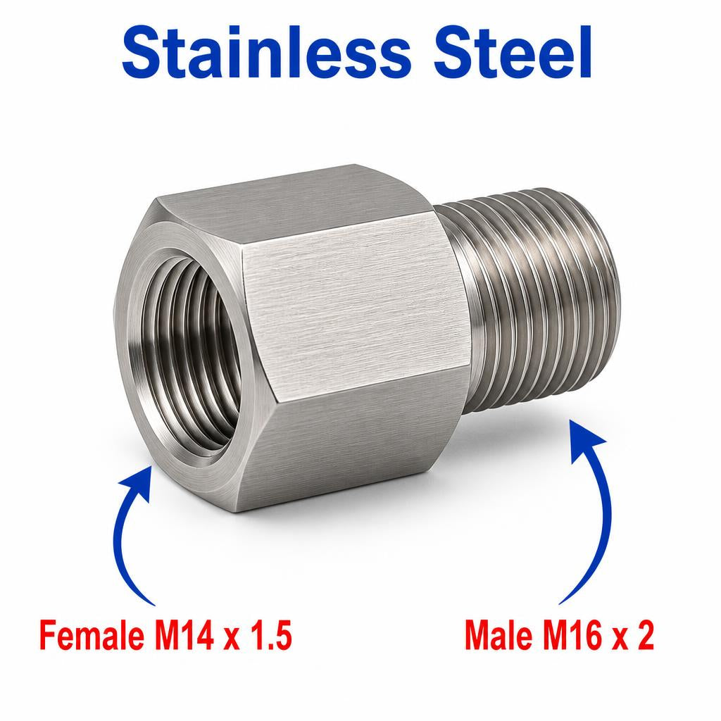 M14x1.5 Female to M16x2 Male Stainless Steel 304 Sensor Adaptor Fittings Conversion