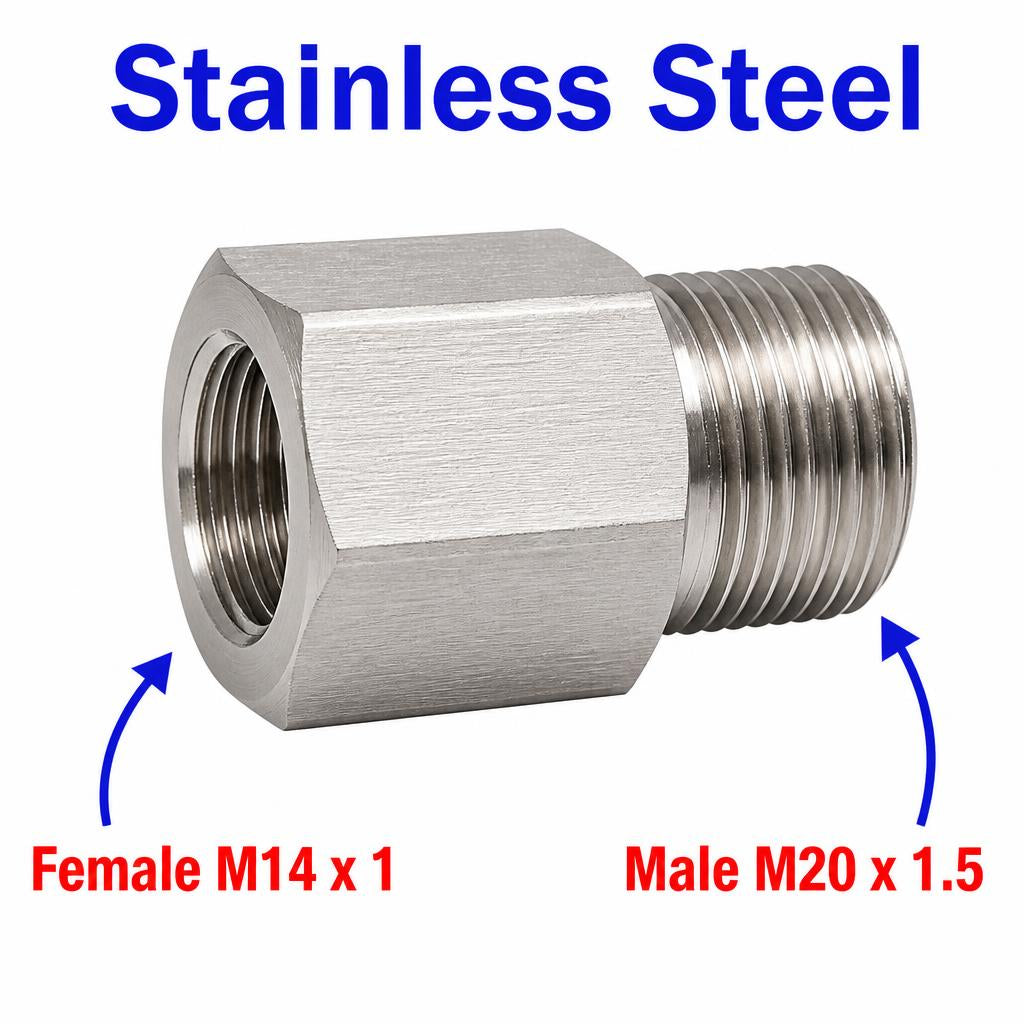 M14x1 Female to M20x1.5 Male Stainless Steel 304 Sensor Adaptor Fittings Conversion