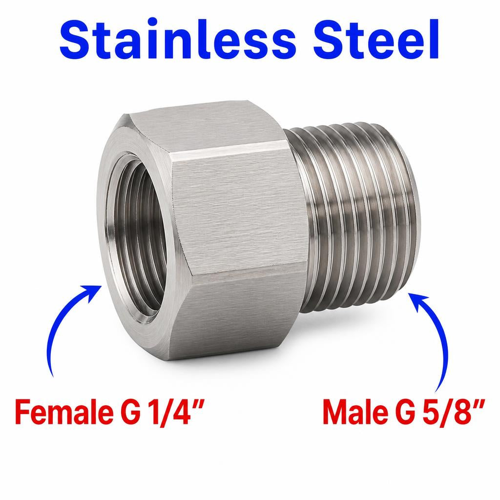 BSP G 1/4 inch Female to BSP G 5/8 inch Male Stainless Steel 304 Sensor Adaptor Fittings Conversion