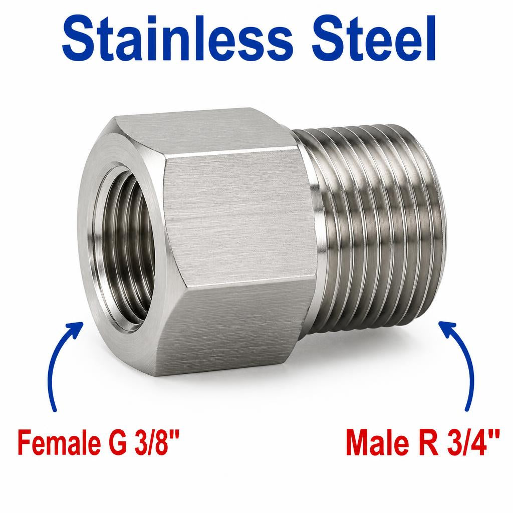BSP G 3/8 inch Female to BSPT Tapered R 3/4 inch Male Stainless Steel 304 Sensor Adaptor Fittings Conversion