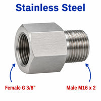 Stainless steel BSP G 3/8 inch female to M16x2 male sensor adaptor fitting for conversion by MC Motoparts