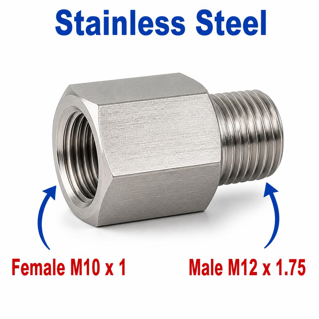 M10x1 Female to M12x1.75 Male Stainless Steel 304 Sensor Adaptor Fittings Conversion
