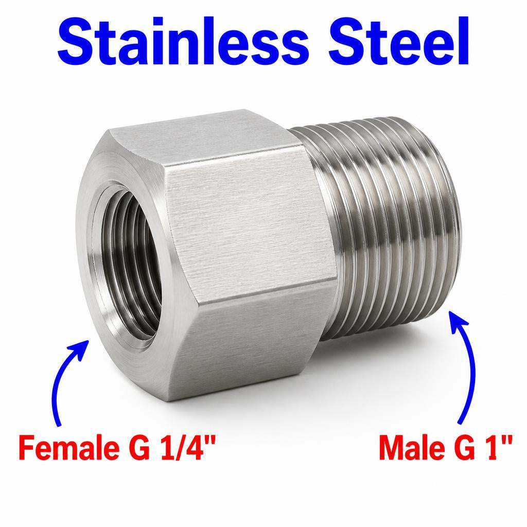 BSP G 1/4 inch Female to BSP G 1 inch Male Stainless Steel 304 Sensor Adaptor Fittings Conversion