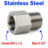 Stainless steel M14x1.5 female to BSP G 3/4 inch male sensor adapter fitting for conversion by MC Motoparts