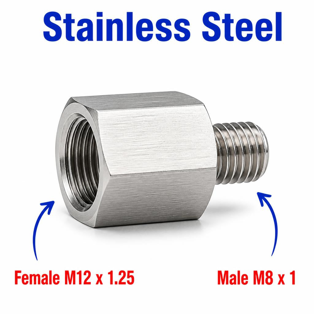 M12x1.25 Female to M8x1 Male Stainless Steel 304 Sensor Adaptor Fittings Conversion