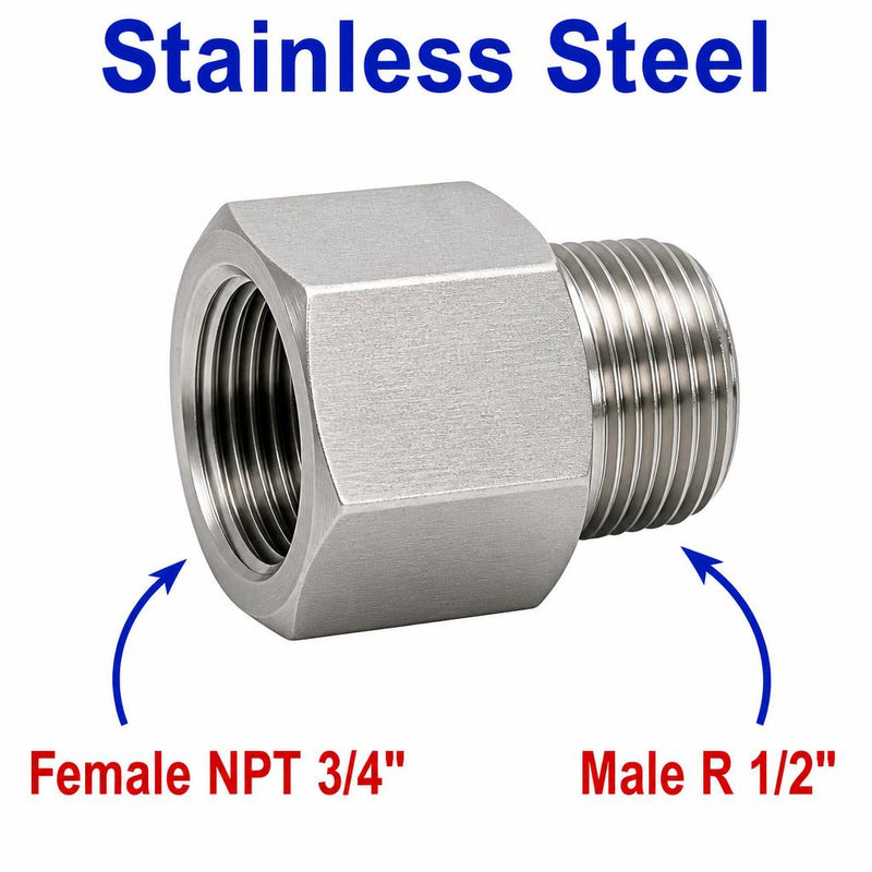 3/4 inch NPT Female to BSPT Tapered R 1/2 inch Male Stainless Steel 304 Sensor Adaptor Fittings Conversion