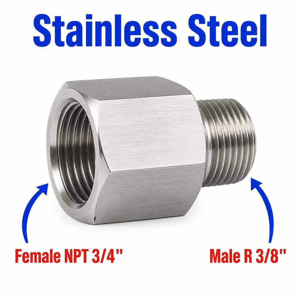 3/4 inch NPT Female to BSPT Tapered R 3/8 inch Male Stainless Steel 304 Sensor Adaptor Fittings Conversion