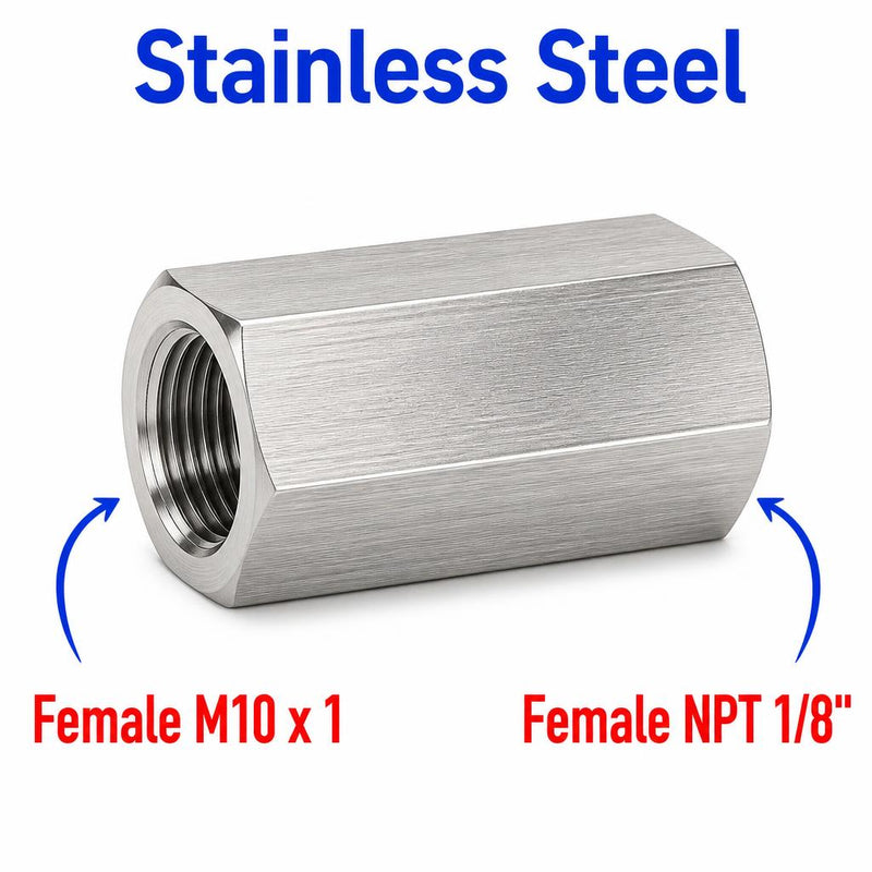 M10x1 Female to 1/8 inch NPT Female Stainless Steel 304 Sensor Adaptor Fittings Conversion