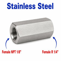 Stainless steel 1/8 inch NPT female to BSPT tapered R 1/4 inch female sensor adaptor fitting for conversion, MC Motoparts APS adaptor series