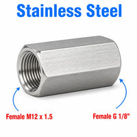 M12x1.5 Female to BSP G 1/8 inch Female Stainless Steel 304 Sensor Adaptor Fittings Conversion