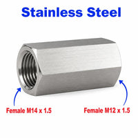 M14x1.5 Female to M12x1.5 Female Stainless Steel 304 Sensor Adaptor Fittings Conversion