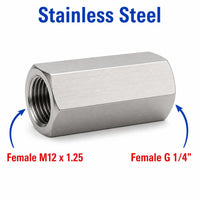 Stainless steel M12x1.25 female to BSP G 1/4 inch female sensor adaptor fitting for conversion, by MC Motoparts.