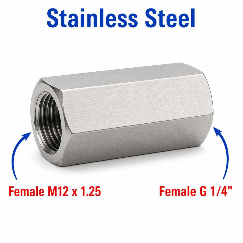 M12x1.25 Female to BSP G 1/4 inch Female Stainless Steel 304 Sensor Adaptor Fittings Conversion