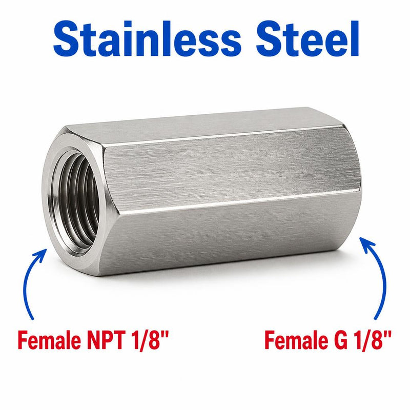 1/8 inch NPT Female to BSP G 1/8 inch Female Stainless Steel 304 Sensor Adaptor Fittings Conversion