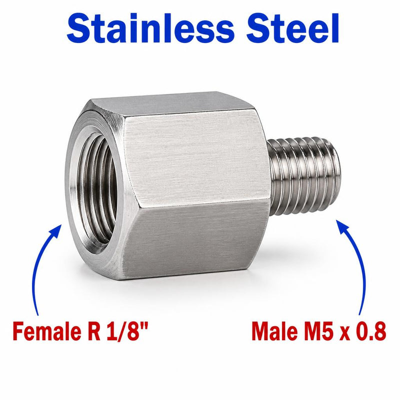 BSPT Tapered R 1/8 inch Female to M5x0.8 Male Stainless Steel 304 Sensor Adaptor Fittings Conversion