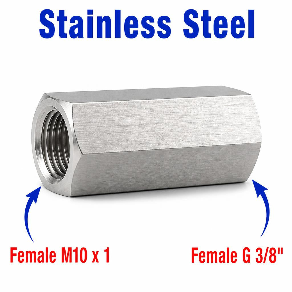 M10x1 Female to BSP G 3/8 inch Female Stainless Steel 304 Sensor Adaptor Fittings Conversion