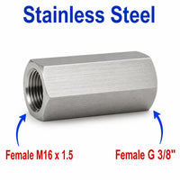 M16x1.5 Female to BSP G 3/8 inch Female Stainless Steel 304 Sensor Adaptor Fittings Conversion