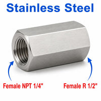 1/4 inch NPT Female to BSPT Tapered R 1/2 inch Female Stainless Steel 304 Sensor Adaptor Fittings Conversion