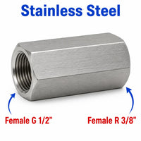 Stainless steel BSP G 1/2 inch female to BSPT R 3/8 inch female sensor adaptor fitting for fluid conversion by MC Motoparts.