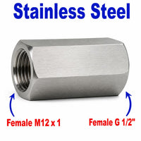 M12x1 Female to BSP G 1/2 inch Female Stainless Steel 304 Sensor Adaptor Fittings Conversion
