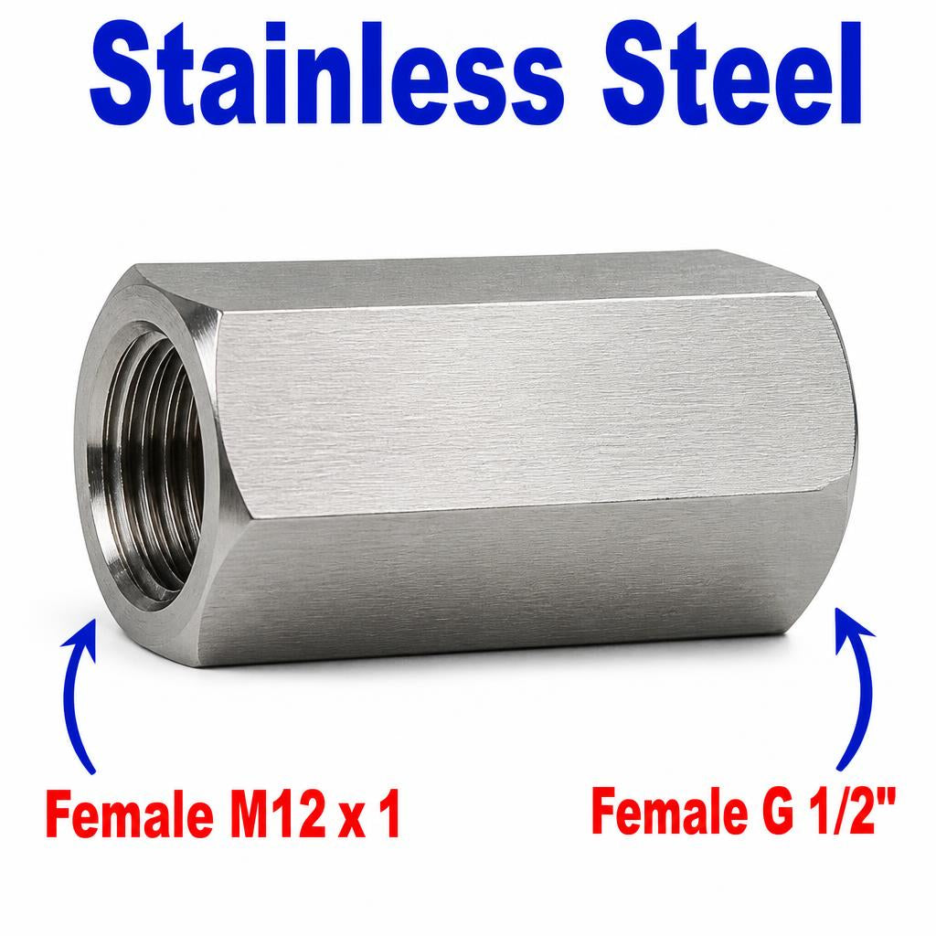M12x1 Female to BSP G 1/2 inch Female Stainless Steel 304 Sensor Adaptor Fittings Conversion