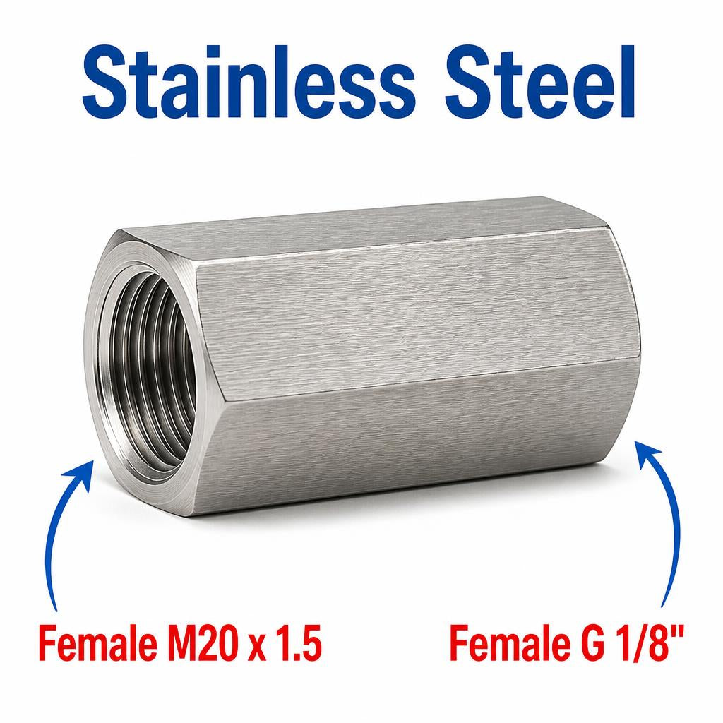 M20x1.5 Female to BSP G 1/8 inch Female Stainless Steel 304 Sensor Adaptor Fittings Conversion
