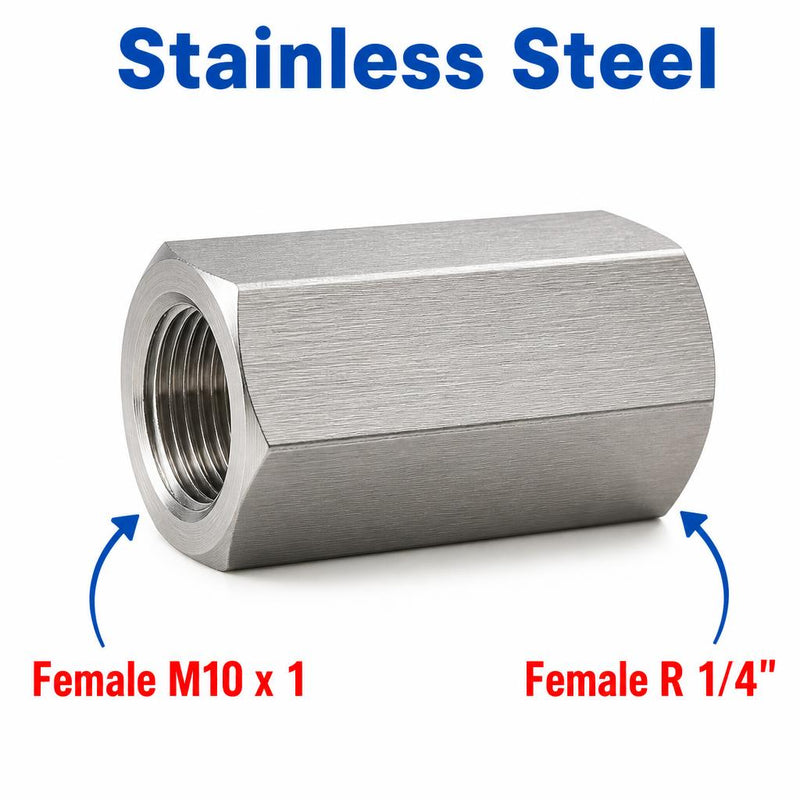 M10x1 Female to BSPT Tapered R 1/4 inch Female Stainless Steel 304 Sensor Adaptor Fittings Conversion