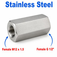 M12x1.5 Female to BSP G 1/2 inch Female Stainless Steel 304 Sensor Adaptor Fittings Conversion